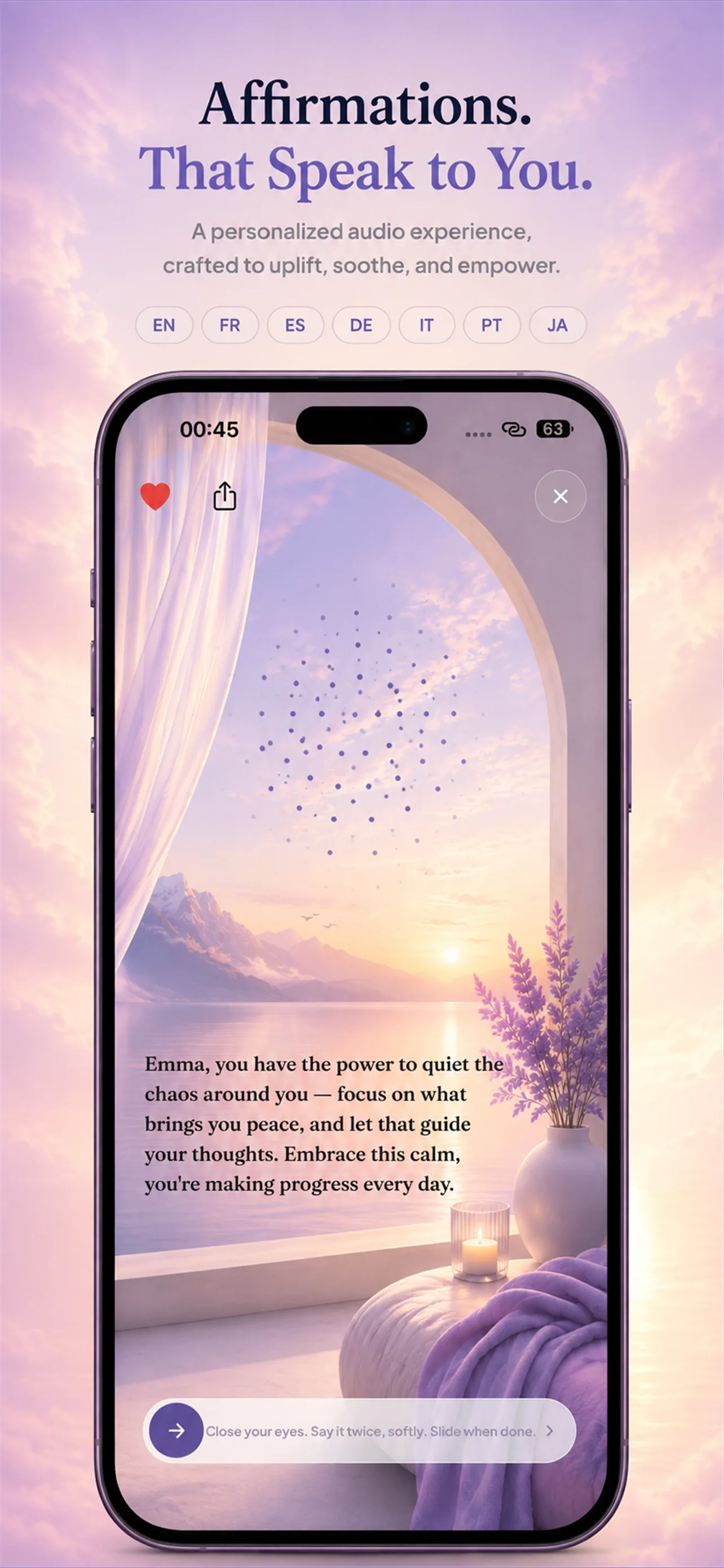 Miracley affirmation screen personalized with your name